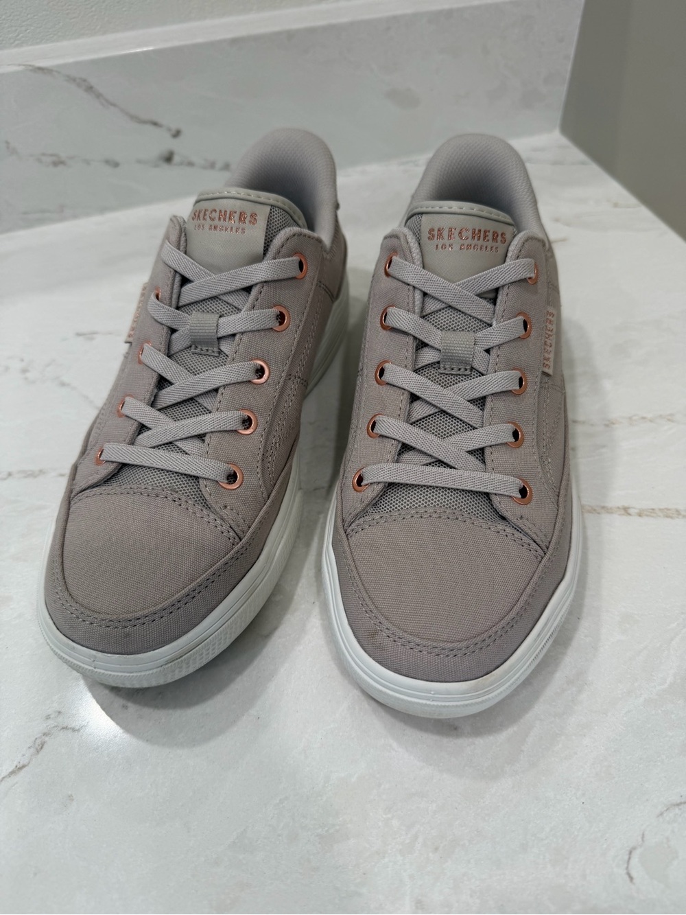 Skechers Women's Tan Slip-ins Sneakers with Rose Gold Eyelets